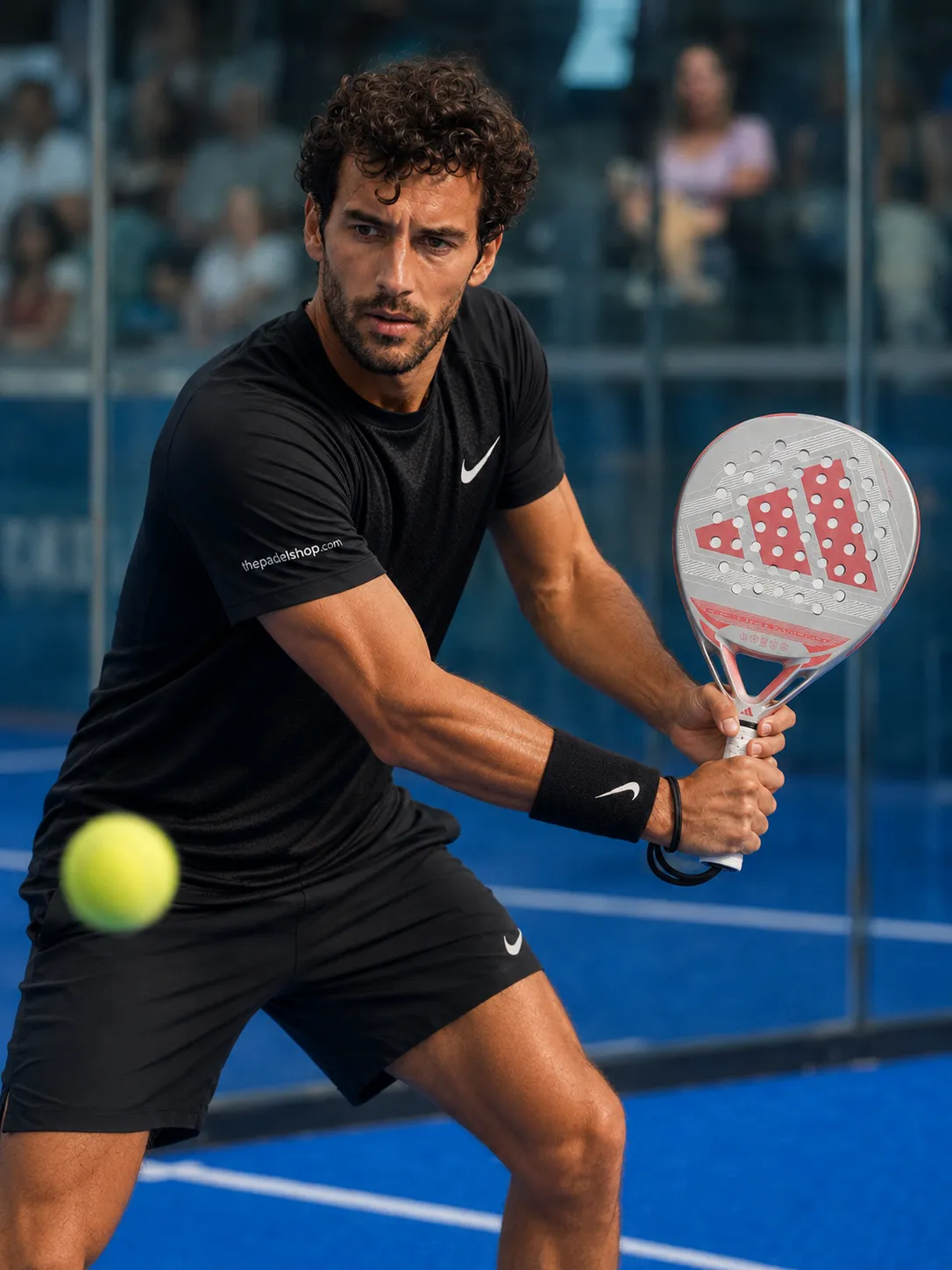 Luca Navarro testing the Adidas Cross It Team Light 2026 padel racket on court