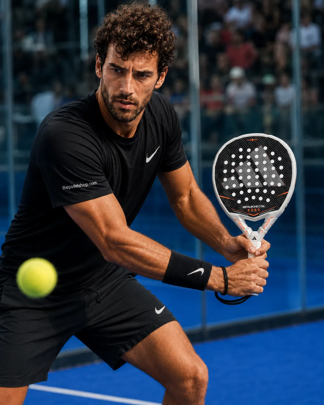 Luca Navarro testing the Adidas Metalbone Ctrl 2026 padel racket on court