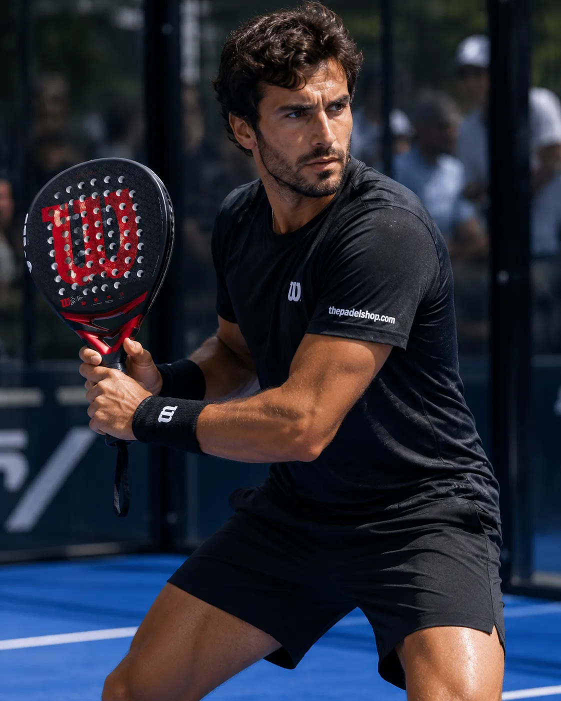 Luca Navarro testing the Wilson Bela V3 padel racket on court