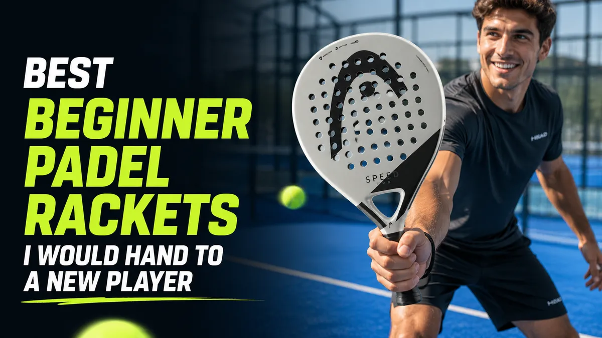 Beginner-friendly padel rackets Luca Navarro tested lined up on a padel court
