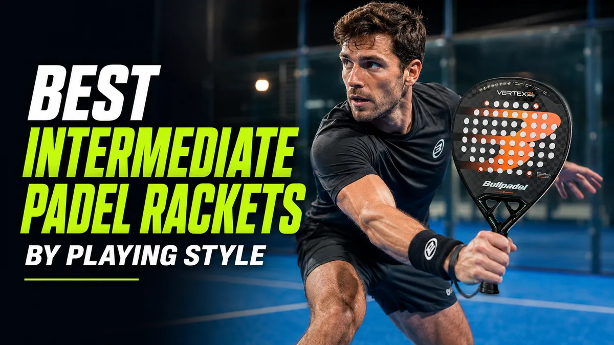 Intermediate padel rackets grouped by playing style on a padel court