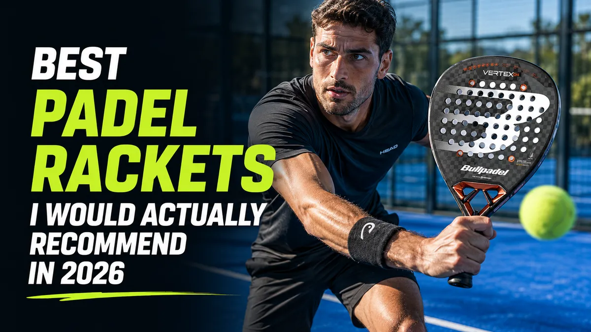Assortment of the best padel rackets Luca Navarro recommends laid out on a padel court