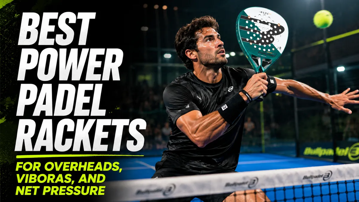 Power padel rackets for overheads and net pressure displayed on a padel court