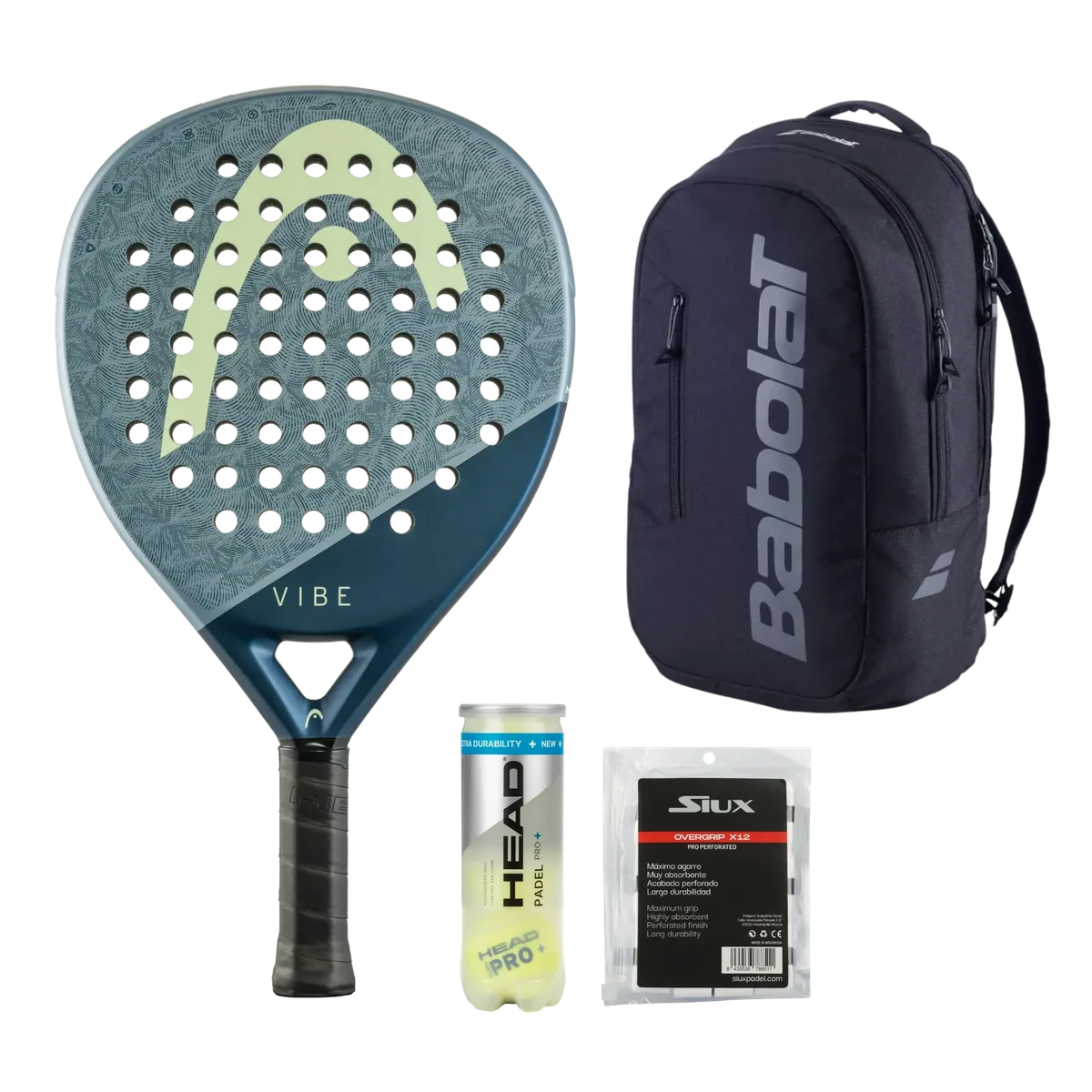 Complete Padel Pack with racket, bag, balls, and grips